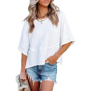 Women's Summer Casual Crewneck Batwing Half Sleeve T-Shirts Solid Color Loose